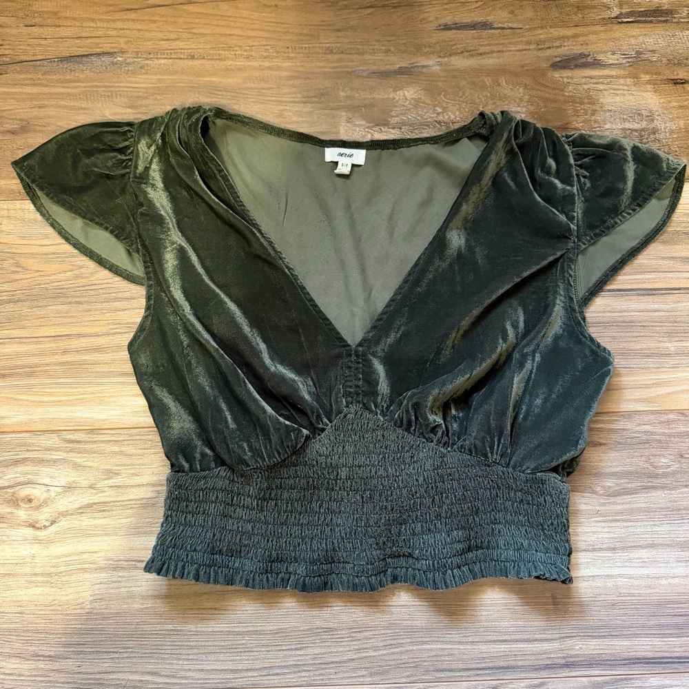 Aerie Women's Dark Green Velvet Blouse